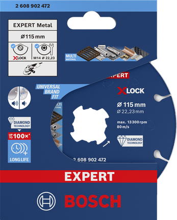Diamantový řezný kotouč Bosch EXPERT na kov X-LOCK 115 mm.